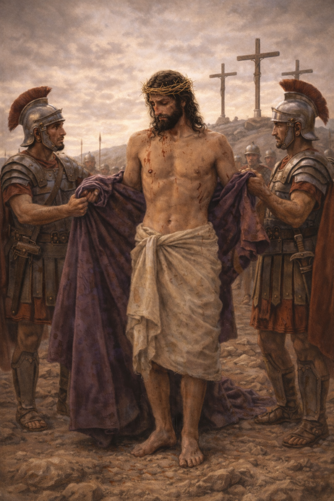 Jesus being stripped of His garments at Calvary
