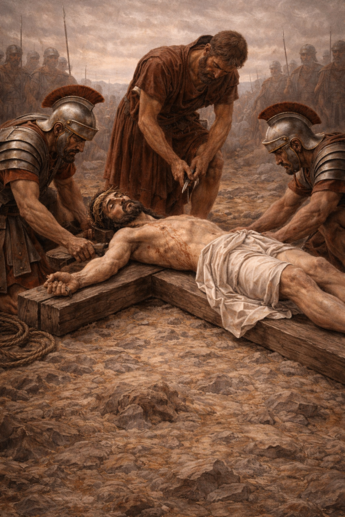 Jesus being nailed to the Cross