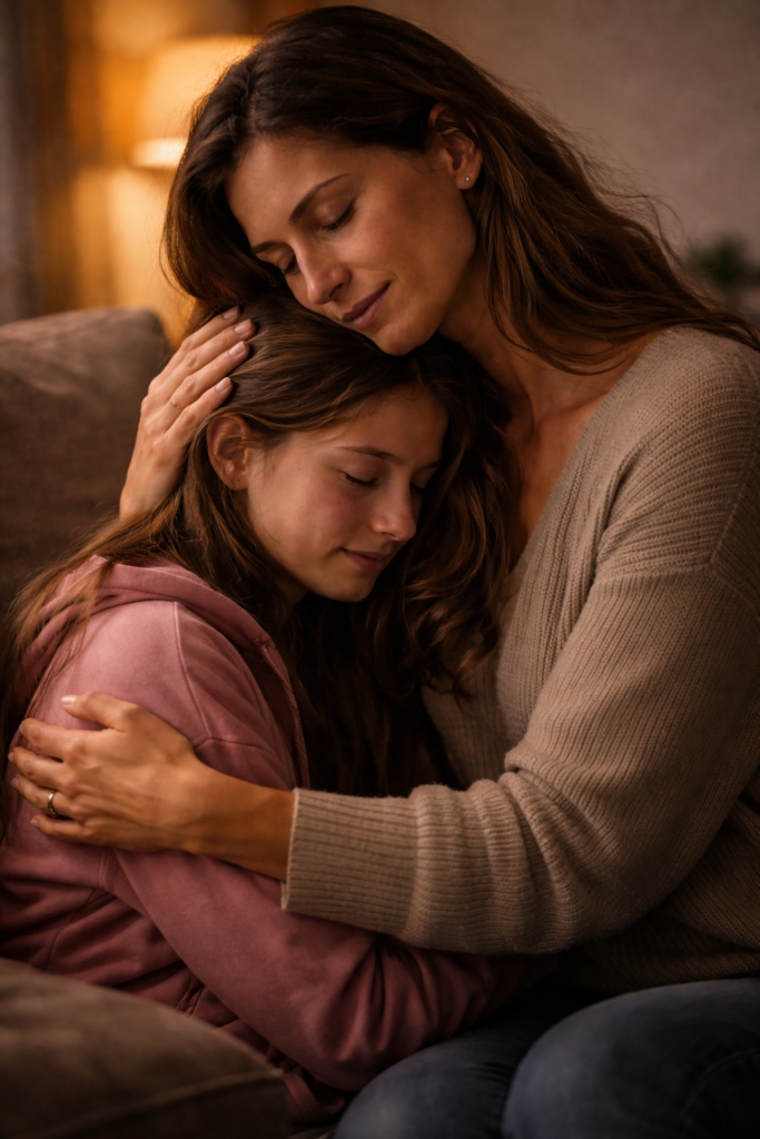 Mother comforting child in emotional pain