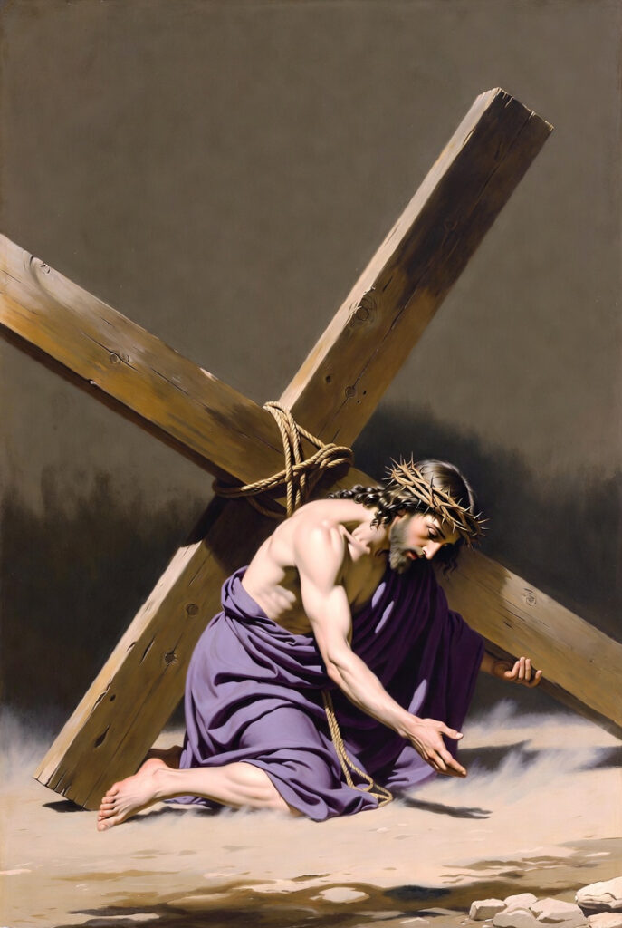 Jesus falling for the first time under the weight of the Cross