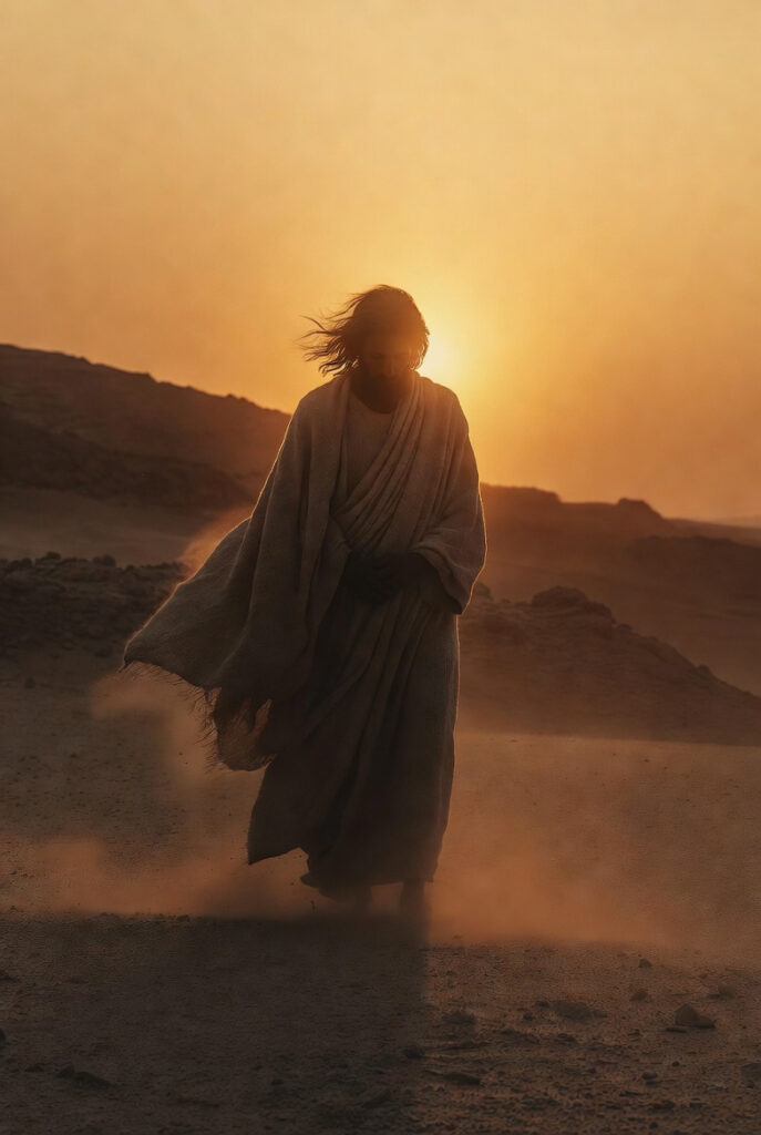 Jesus praying during 40 days in the desert preparing for His mission