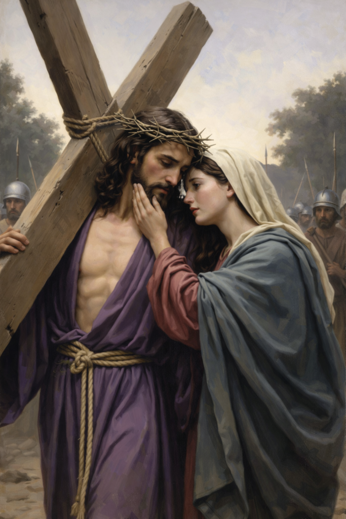 Jesus meeting His sorrowful Mother Mary on the way to Calvary