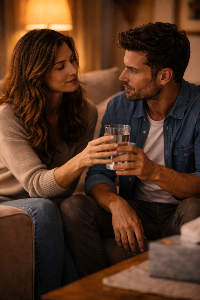 Spouse comforting partner during emotional distress