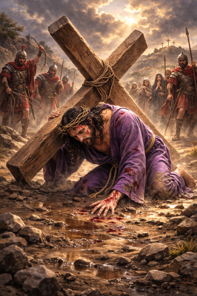 Jesus falling for the second time under the Cross