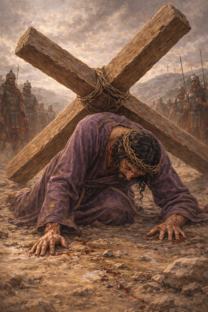 Jesus falling for the third time near Calvary