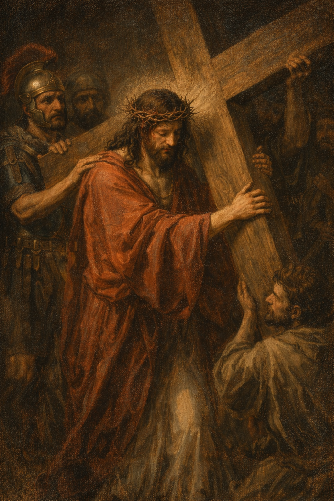Jesus accepting and carrying the cross