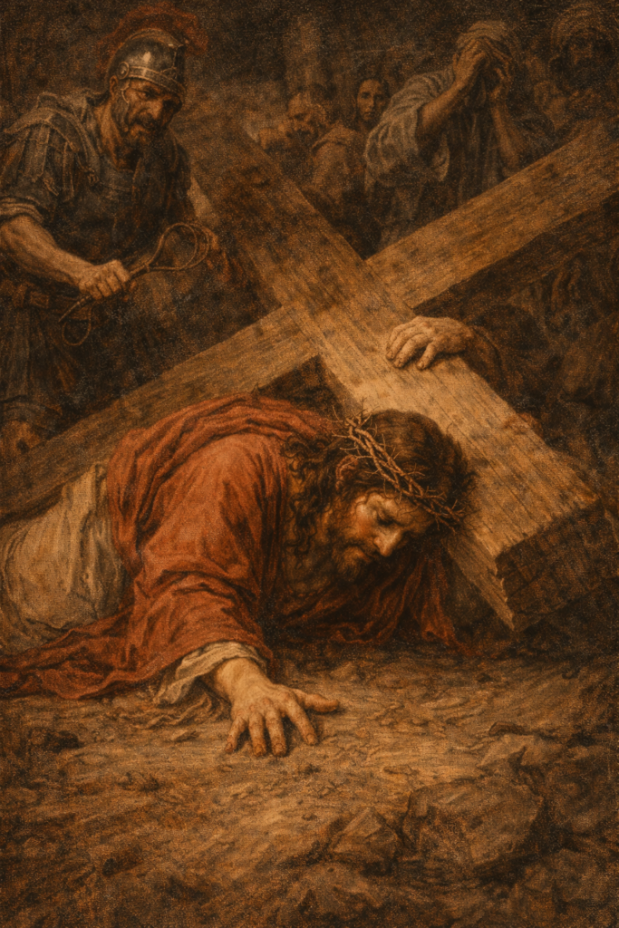 Jesus falling again under the cross