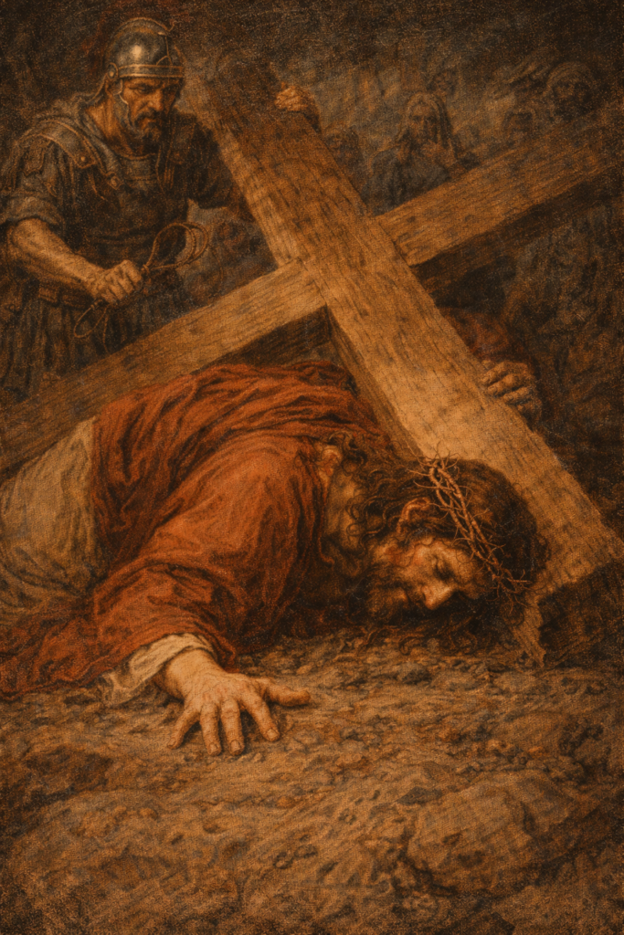 Jesus collapsing under the cross for the third time