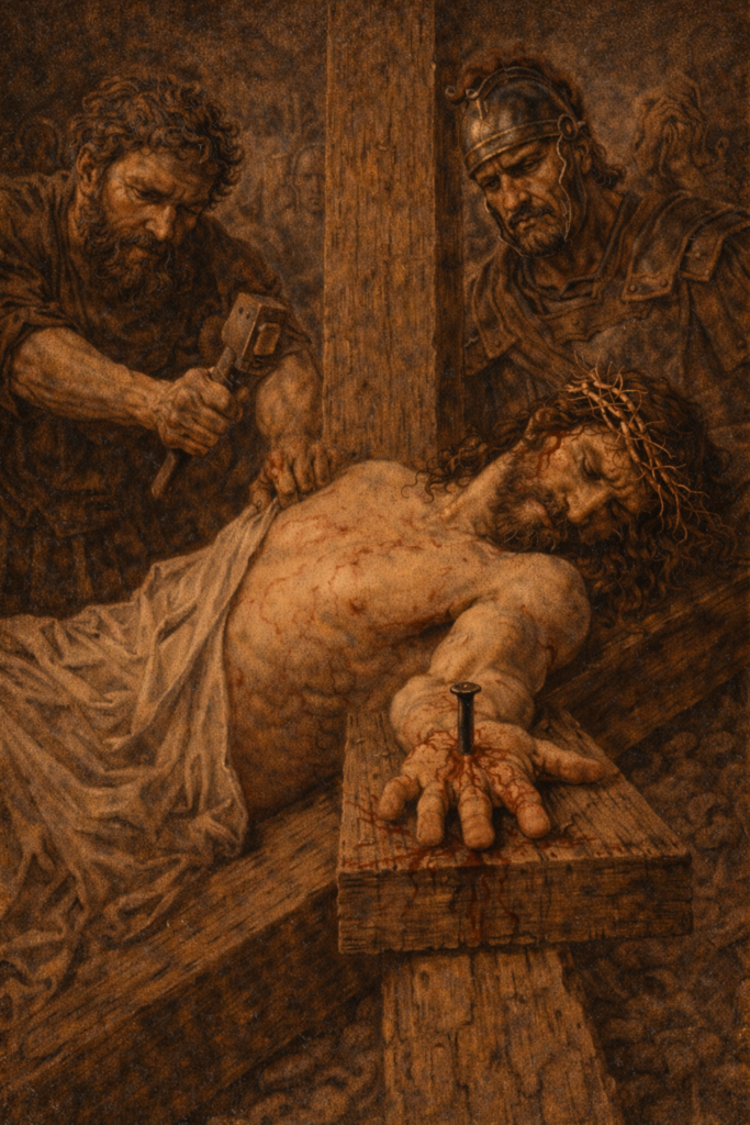 Jesus being nailed to the cross