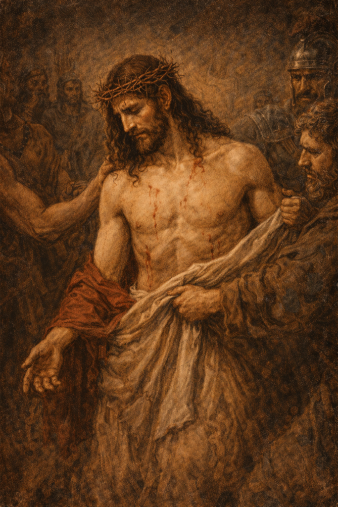 Jesus being stripped of His garments
