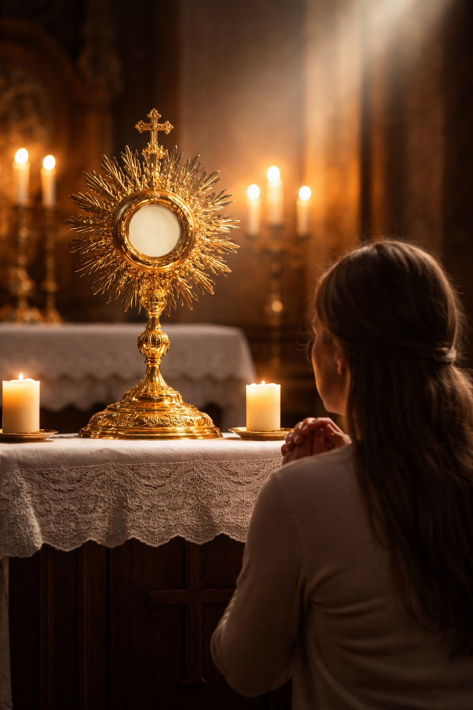 Catholic Eucharistic Adoration before the Monstrance