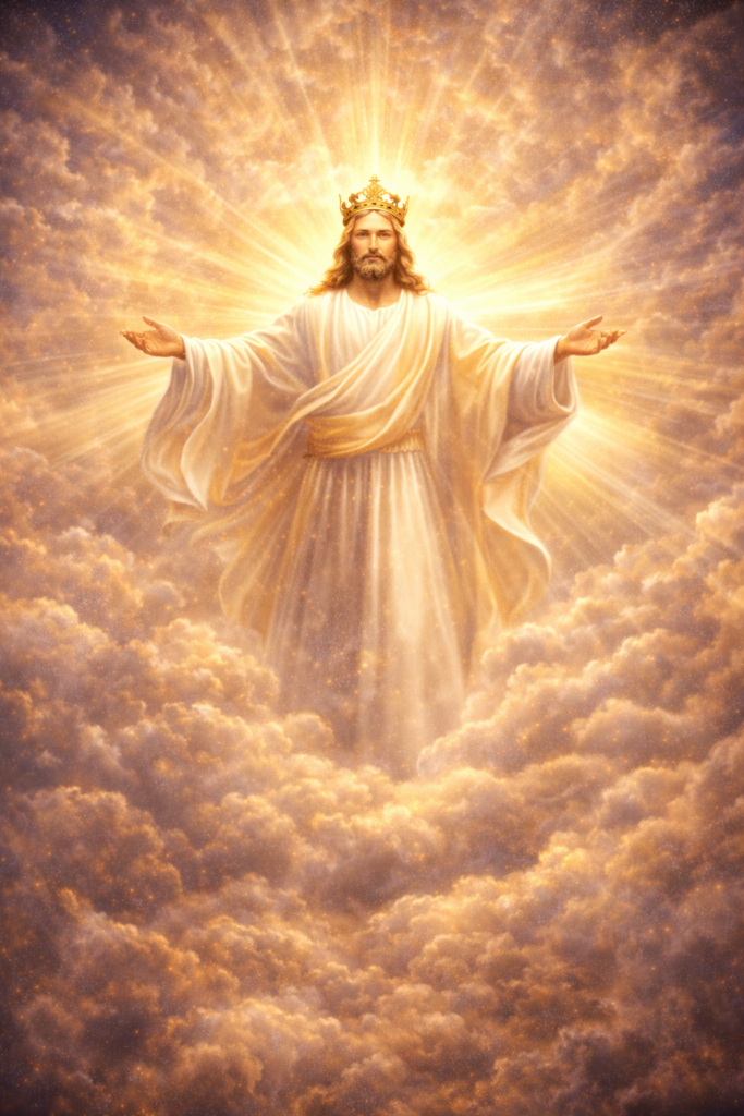 Jesus Christ in radiant glory appearing in the heavenly vision described in the Book of Revelation