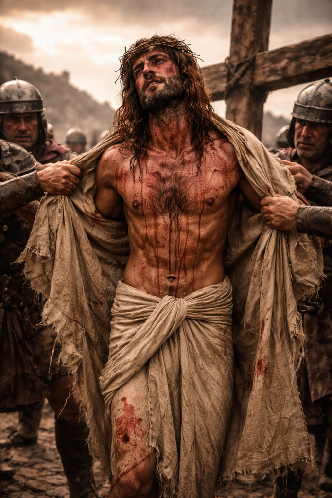 Station 10 – Jesus is stripped of His garments by Roman soldiers before the crucifixion at Calvary