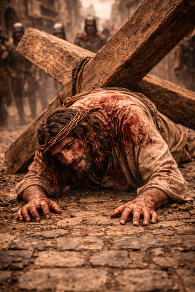 Station 9 – Jesus falls the third time under the weight of the cross near Calvary