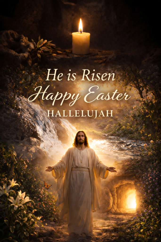 The Resurrection of Christ: When Silence Was Broken by Eternity Resurrected Jesus with Easter message He is Risen Happy Easter Hallelujah in golden light