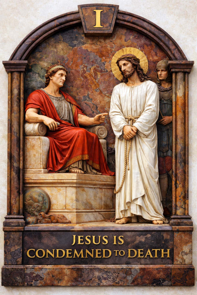 Jesus condemned to death by Pontius Pilate Good Friday Way of the Cross