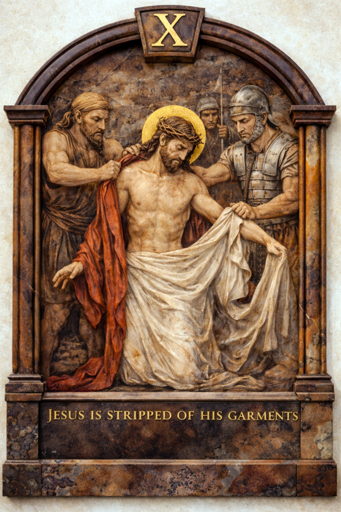 Jesus is stripped of His garments before crucifixion Good Friday