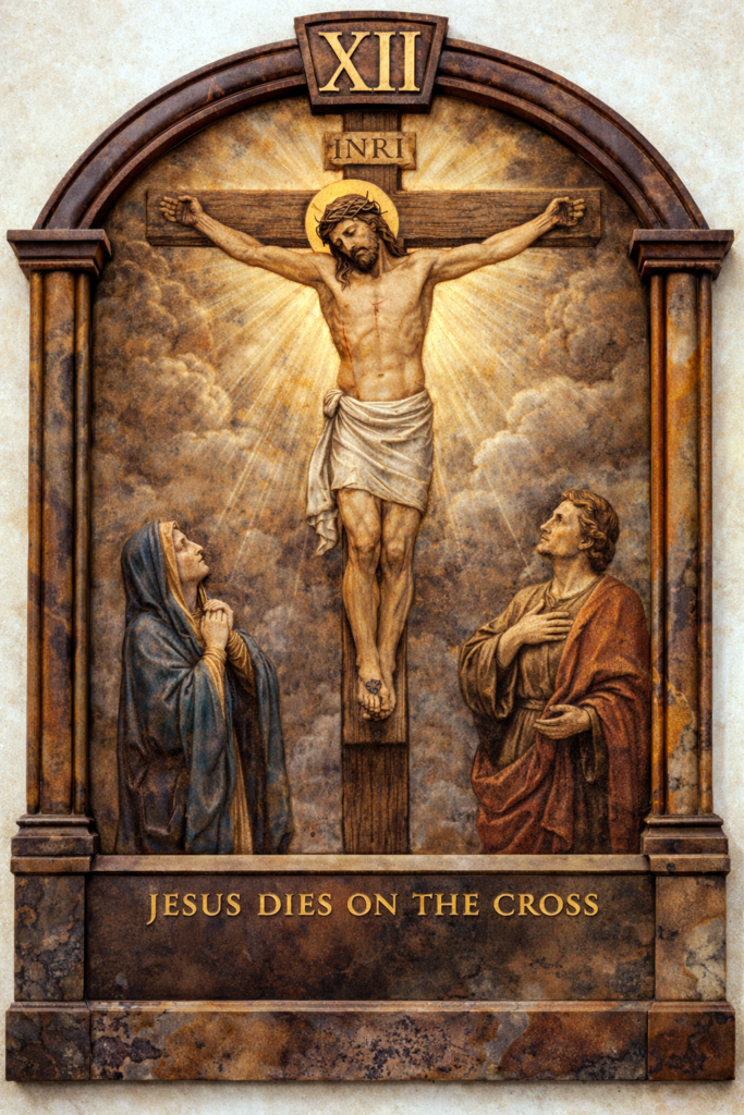 Jesus dies on the cross at Calvary Good Friday crucifixion scene