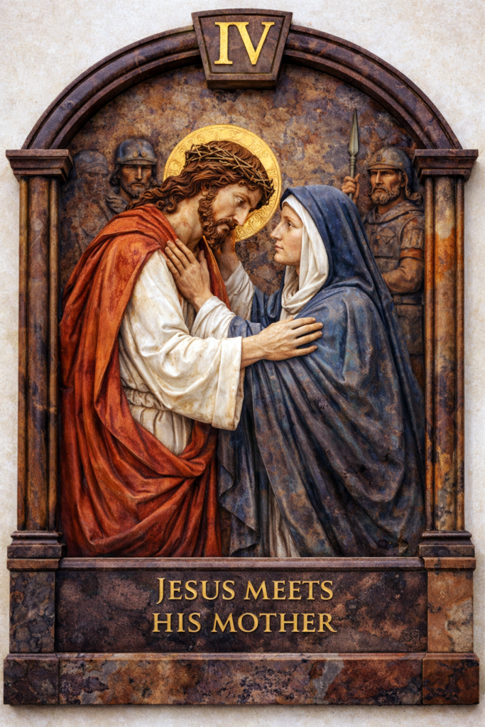 Jesus meets His mother Mary on the way to Calvary Way of the Cross