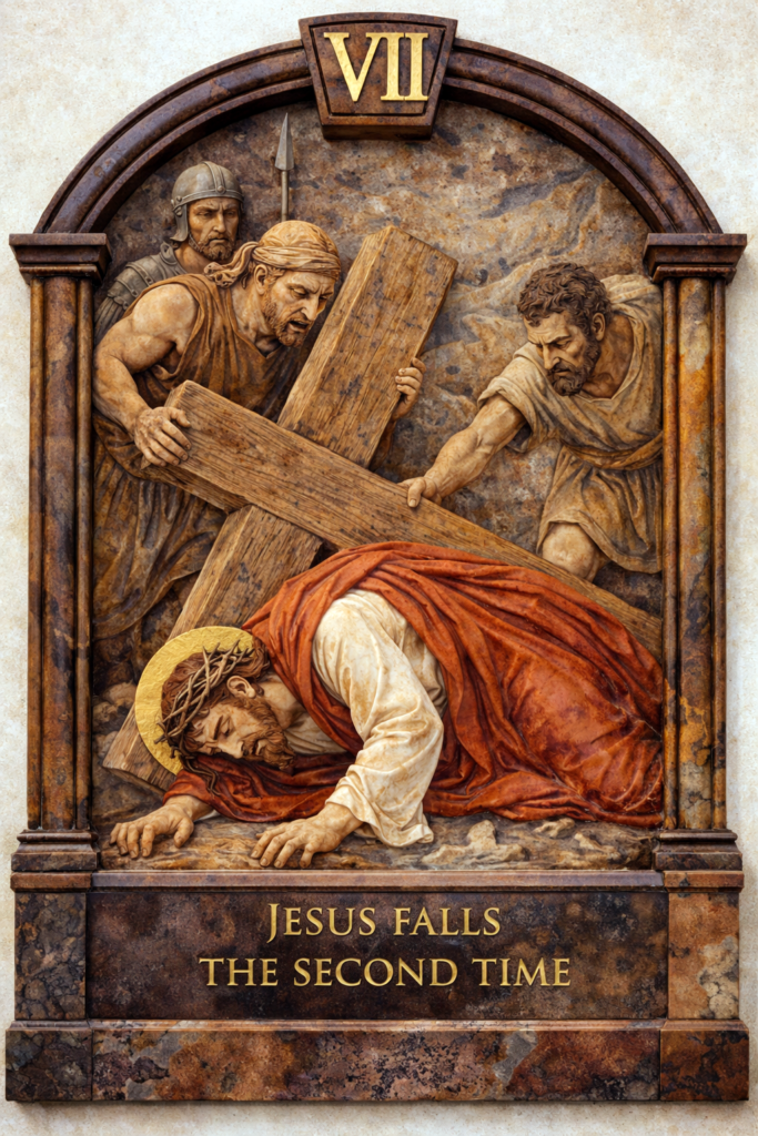 Jesus falls the second time while carrying the cross Way of the Cross