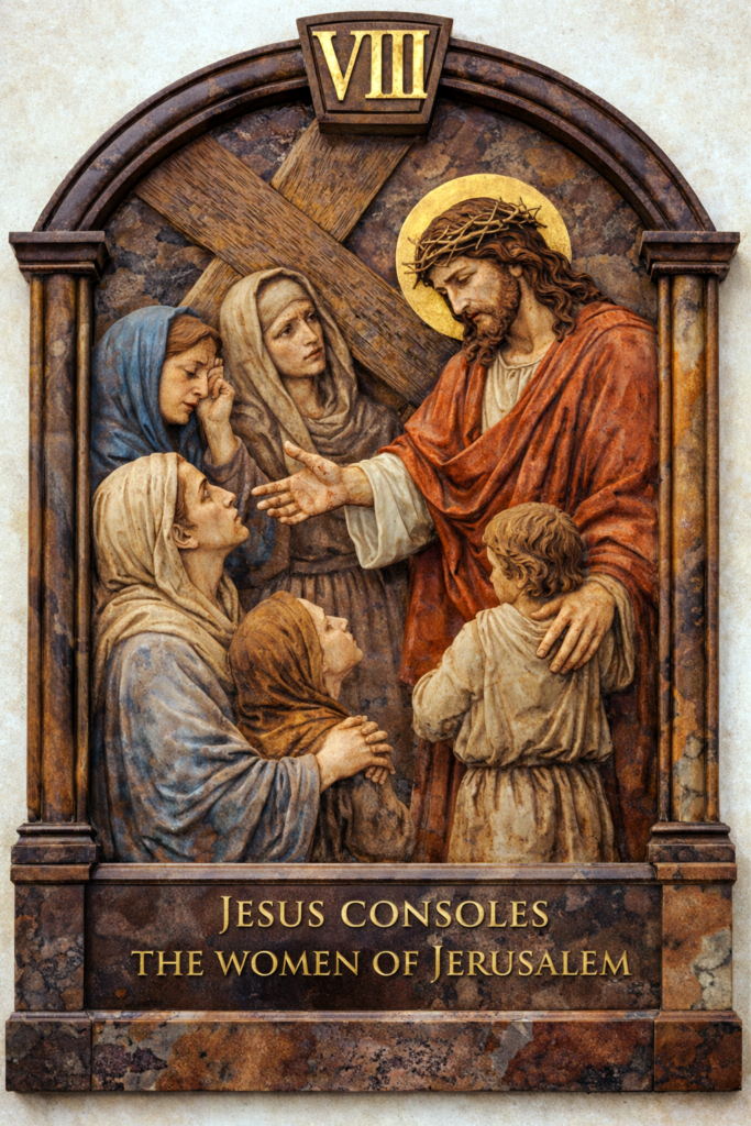 Jesus meets the women of Jerusalem and speaks to them Way of the Cross
